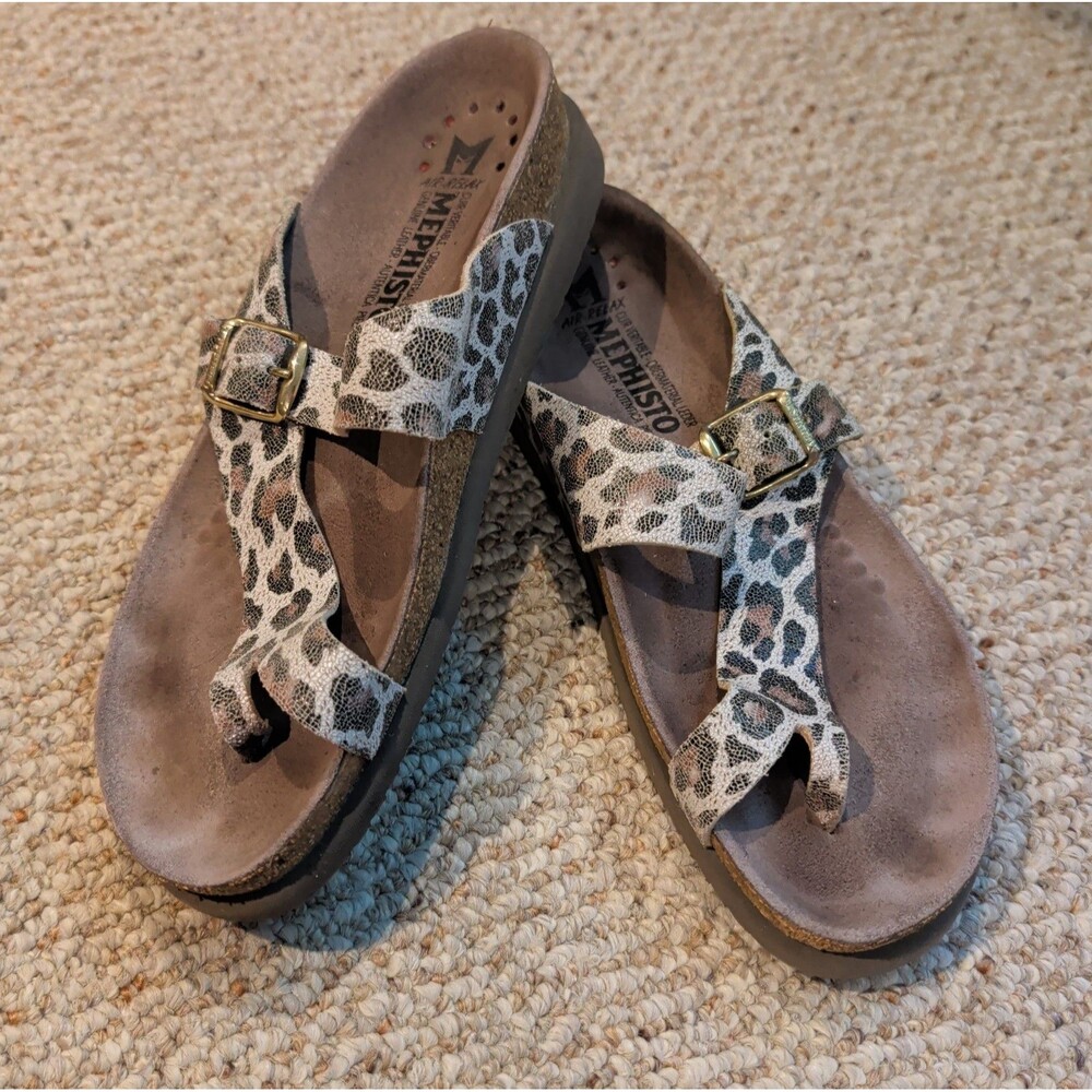 Mephisto Helen Sandals Womens EU 38 US 7.5 Animal Print Strappy Thong Comfort